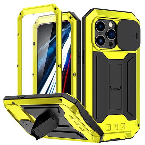 Coque Luxe Aluminum Metal Housse Etui 360 Degres RJ2 pour Apple iPhone 13 Pro Max Jaune