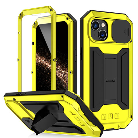 Coque Luxe Aluminum Metal Housse Etui 360 Degres RJ2 pour Apple iPhone 15 Jaune