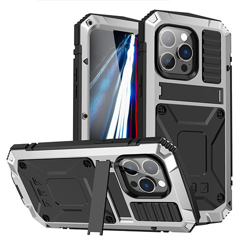 Coque Luxe Aluminum Metal Housse Etui 360 Degres RJ2 pour Apple iPhone 15 Pro Max Argent