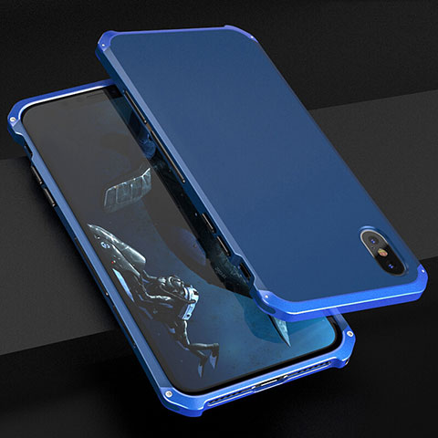 Coque Luxe Aluminum Metal Housse Etui pour Apple iPhone Xs Max Bleu