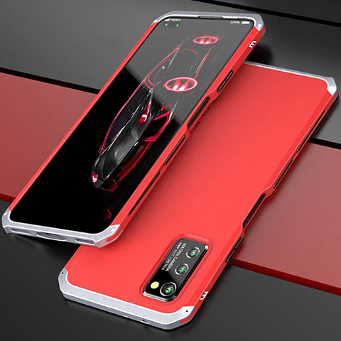 Coque Luxe Aluminum Metal Housse Etui pour Huawei Honor V30 5G Argent et Rouge