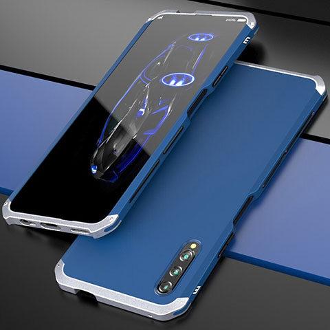 Coque Luxe Aluminum Metal Housse Etui pour Huawei P Smart Pro (2019) Argent et Bleu