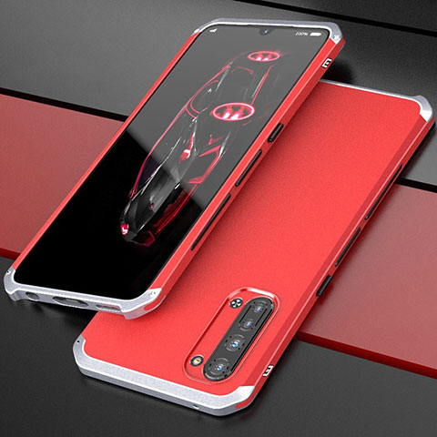 Coque Luxe Aluminum Metal Housse Etui pour Oppo F15 Argent et Rouge