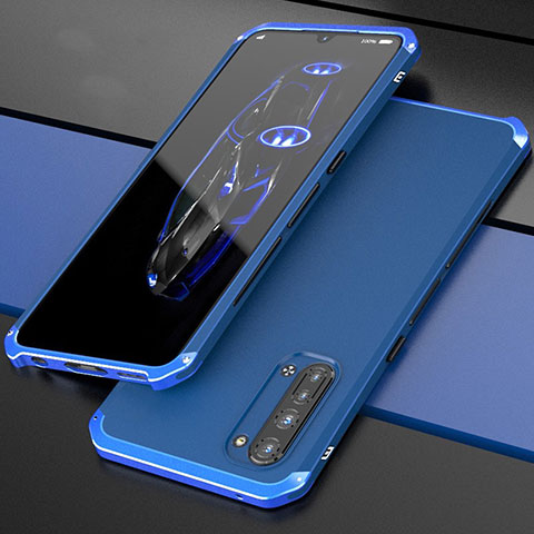 Coque Luxe Aluminum Metal Housse Etui pour Oppo F15 Bleu