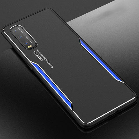 Coque Luxe Aluminum Metal Housse Etui pour Oppo Find X2 Bleu