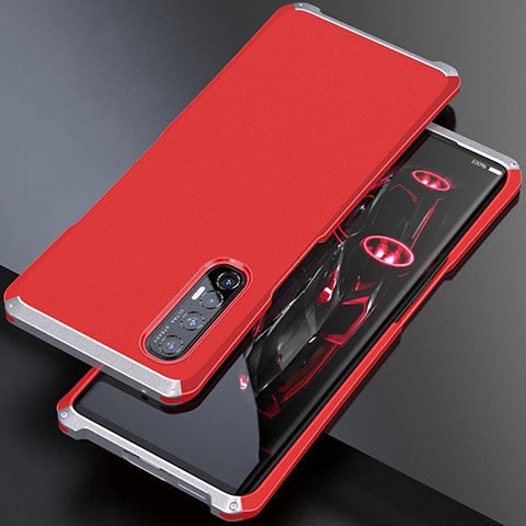 Coque Luxe Aluminum Metal Housse Etui pour Oppo Find X2 Neo Argent et Rouge