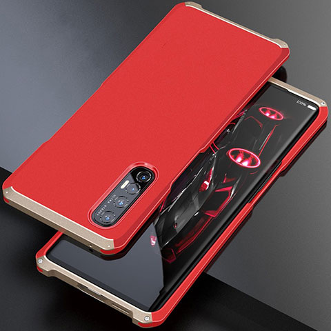 Coque Luxe Aluminum Metal Housse Etui pour Oppo Reno3 Pro Or et Rouge