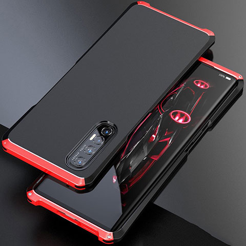 Coque Luxe Aluminum Metal Housse Etui pour Oppo Reno3 Pro Rouge et Noir