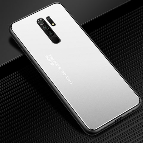 Coque Luxe Aluminum Metal Housse Etui pour Xiaomi Redmi 9 Prime India Argent