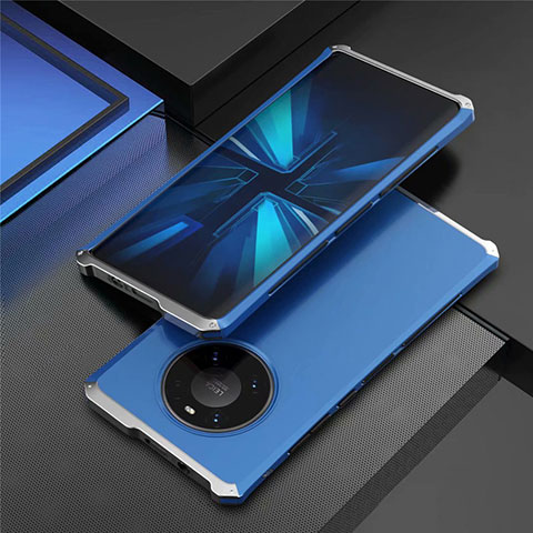 Coque Luxe Aluminum Metal Housse Etui T01 pour Huawei Mate 40E Pro 4G Argent et Bleu