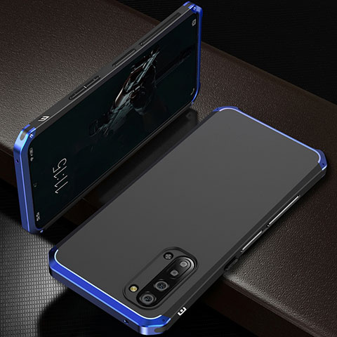 Coque Luxe Aluminum Metal Housse Etui T01 pour Oppo Reno3 Bleu et Noir