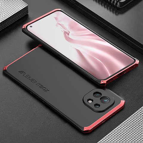 Coque Luxe Aluminum Metal Housse Etui T01 pour Xiaomi Mi 11 Lite 4G Rouge et Noir