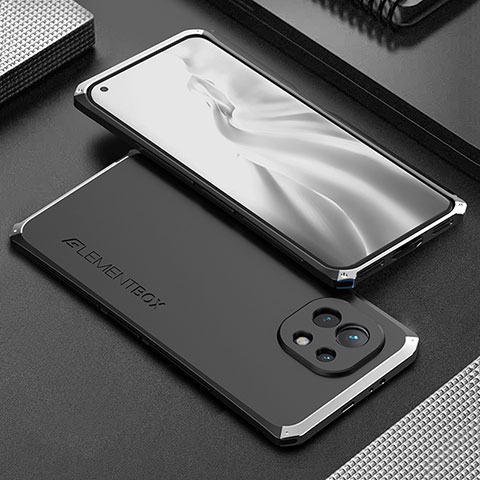 Coque Luxe Aluminum Metal Housse Etui T01 pour Xiaomi Mi 11 Lite 5G NE Argent et Noir