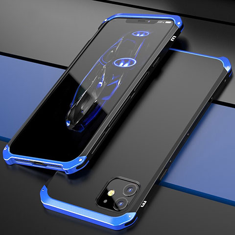 Coque Luxe Aluminum Metal Housse Etui T02 pour Apple iPhone 11 Bleu et Noir