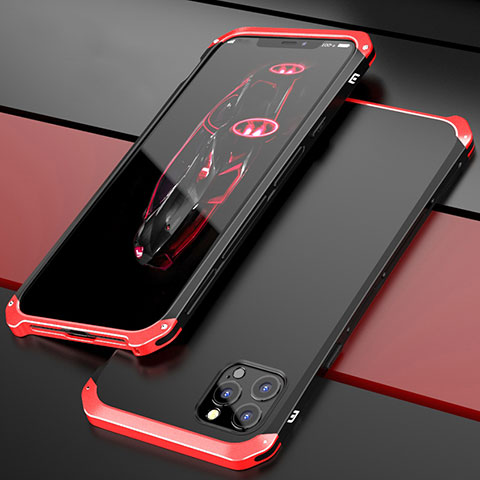 Coque Luxe Aluminum Metal Housse Etui T02 pour Apple iPhone 12 Pro Max Rouge et Noir