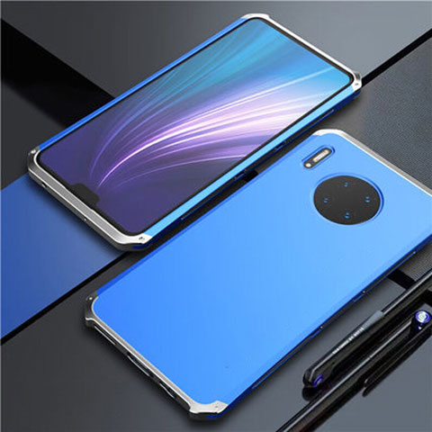 Coque Luxe Aluminum Metal Housse Etui T02 pour Huawei Mate 30E Pro 5G Argent et Bleu