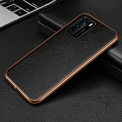 Coque Luxe Aluminum Metal Housse Etui T02 pour Huawei P40 Or et Noir