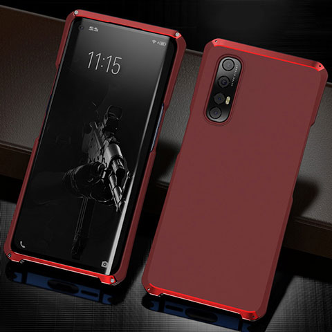 Coque Luxe Aluminum Metal Housse Etui T02 pour Oppo Reno3 Pro Rouge