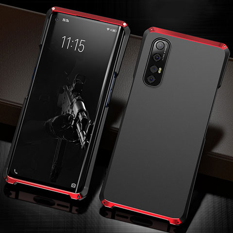 Coque Luxe Aluminum Metal Housse Etui T02 pour Oppo Reno3 Pro Rouge et Noir