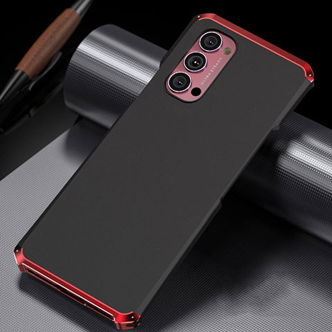 Coque Luxe Aluminum Metal Housse Etui T02 pour Oppo Reno4 5G Rouge et Noir