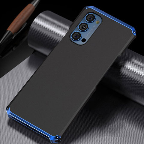 Coque Luxe Aluminum Metal Housse Etui T02 pour Oppo Reno4 Pro 5G Bleu et Noir