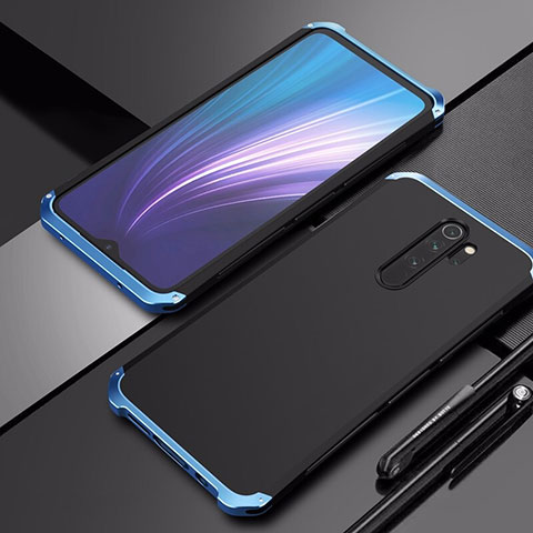 Coque Luxe Aluminum Metal Housse Etui T02 pour Xiaomi Redmi Note 8 Pro Bleu et Noir