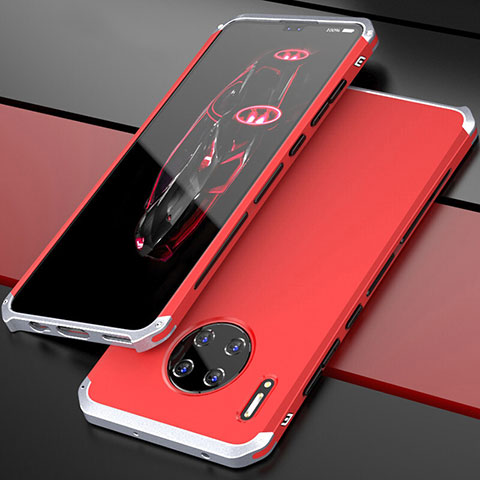 Coque Luxe Aluminum Metal Housse Etui T03 pour Huawei Mate 30E Pro 5G Argent et Rouge