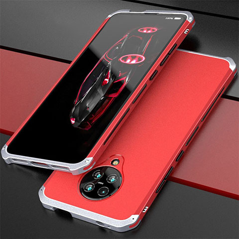 Coque Luxe Aluminum Metal Housse Etui T03 pour Xiaomi Poco F2 Pro Argent et Rouge