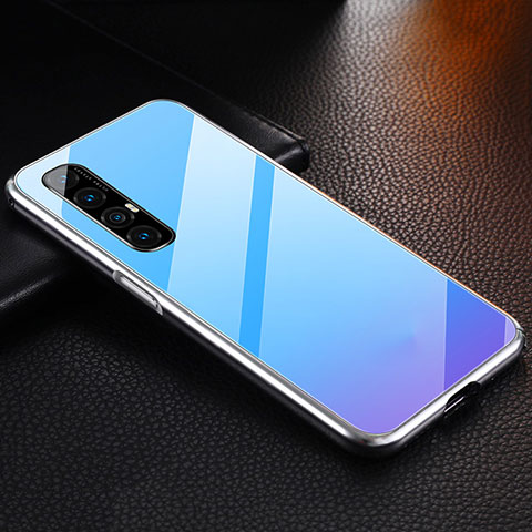 Coque Luxe Aluminum Metal Housse Etui T04 pour Oppo Reno3 Pro Bleu Ciel