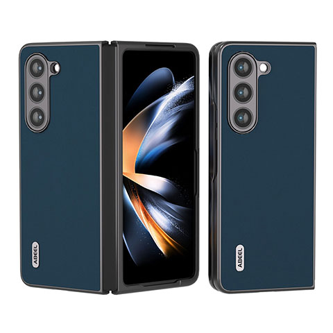 Coque Luxe Cuir et Plastique Housse Etui Mat AD3 pour Samsung Galaxy Z Fold5 5G Bleu