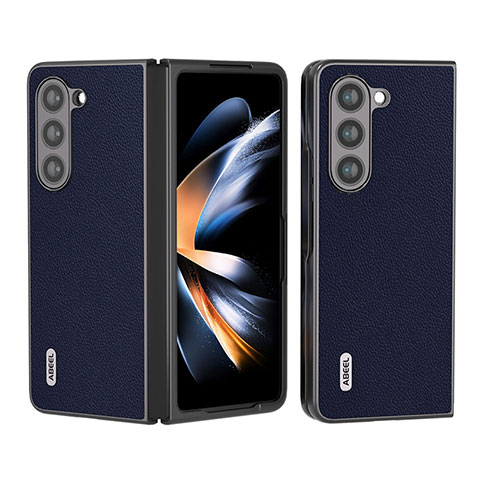 Coque Luxe Cuir et Plastique Housse Etui Mat AD8 pour Samsung Galaxy Z Fold5 5G Bleu