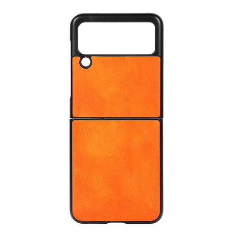 Coque Luxe Cuir et Plastique Housse Etui Mat B01 pour Samsung Galaxy Z Flip3 5G Orange