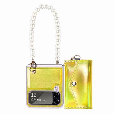 Coque Luxe Cuir et Plastique Housse Etui Mat B02 pour Samsung Galaxy Z Flip4 5G Jaune