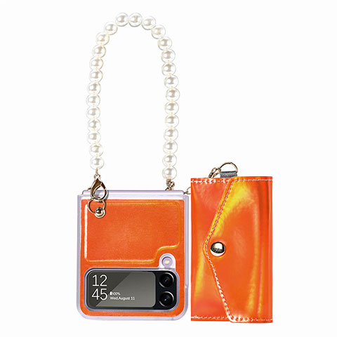 Coque Luxe Cuir et Plastique Housse Etui Mat B02 pour Samsung Galaxy Z Flip4 5G Orange