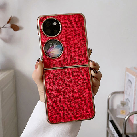 Coque Luxe Cuir et Plastique Housse Etui Mat B02H pour Huawei P50 Pocket Rouge