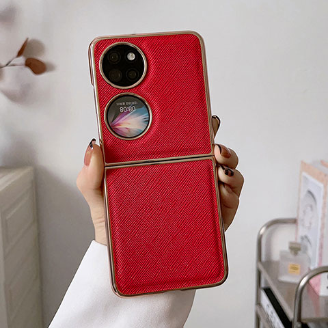 Coque Luxe Cuir et Plastique Housse Etui Mat B02H pour Huawei P60 Pocket Rouge