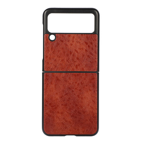 Coque Luxe Cuir et Plastique Housse Etui Mat B04 pour Samsung Galaxy Z Flip3 5G Marron