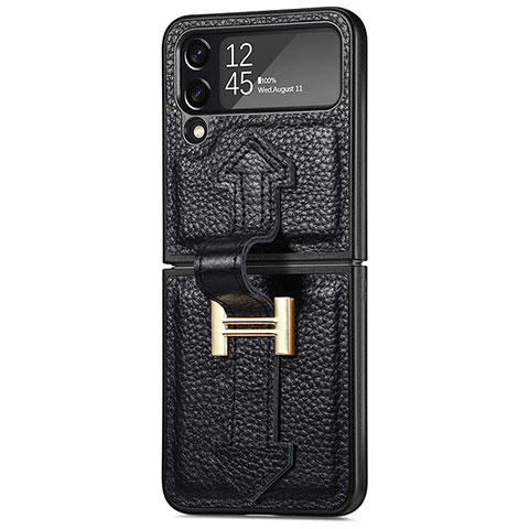 Coque Luxe Cuir et Plastique Housse Etui Mat B04 pour Samsung Galaxy Z Flip4 5G Noir