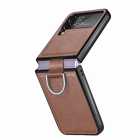 Coque Luxe Cuir et Plastique Housse Etui Mat B06 pour Samsung Galaxy Z Flip4 5G Marron