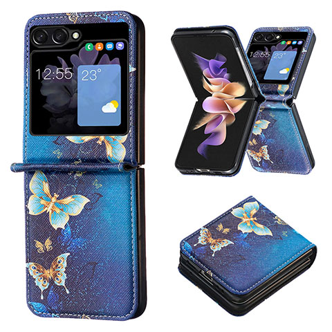 Coque Luxe Cuir et Plastique Housse Etui Mat BF1 pour Samsung Galaxy Z Flip5 5G Bleu