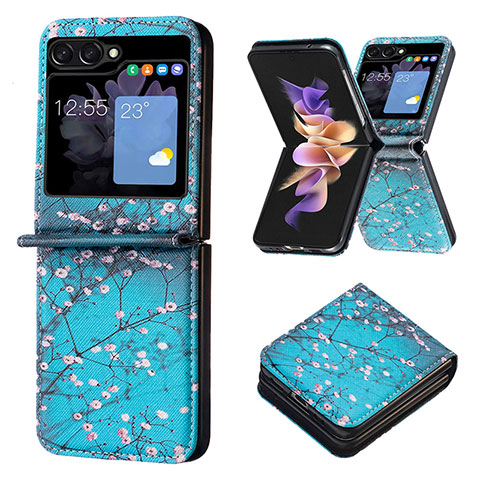 Coque Luxe Cuir et Plastique Housse Etui Mat BF1 pour Samsung Galaxy Z Flip5 5G Cyan