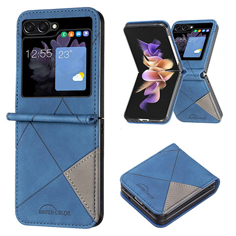 Coque Luxe Cuir et Plastique Housse Etui Mat BF3 pour Samsung Galaxy Z Flip5 5G Bleu