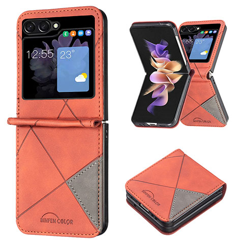 Coque Luxe Cuir et Plastique Housse Etui Mat BF3 pour Samsung Galaxy Z Flip5 5G Orange