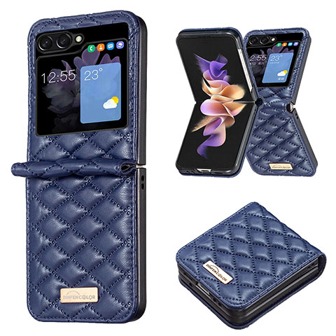 Coque Luxe Cuir et Plastique Housse Etui Mat BF5 pour Samsung Galaxy Z Flip5 5G Bleu