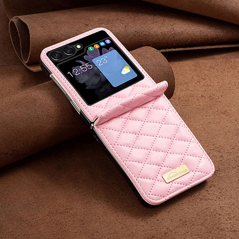 Coque Luxe Cuir et Plastique Housse Etui Mat BF6 pour Samsung Galaxy Z Flip5 5G Or Rose