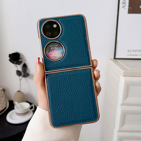 Coque Luxe Cuir et Plastique Housse Etui Mat BH1 pour Huawei P60 Pocket Bleu