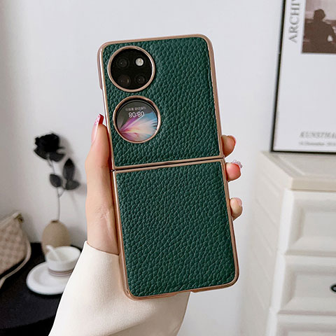 Coque Luxe Cuir et Plastique Housse Etui Mat BH1 pour Huawei P60 Pocket Vert