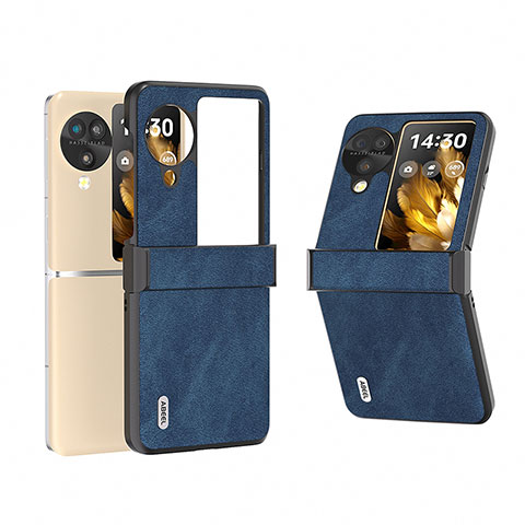 Coque Luxe Cuir et Plastique Housse Etui Mat BH1 pour Oppo Find N3 Flip 5G Bleu