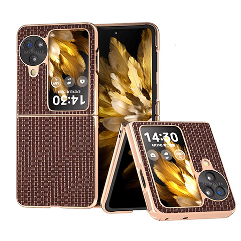 Coque Luxe Cuir et Plastique Housse Etui Mat BH10 pour Oppo Find N3 Flip 5G Marron