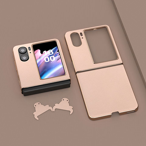 Coque Luxe Cuir et Plastique Housse Etui Mat BH13 pour Oppo Find N2 Flip 5G Or